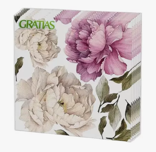Салфетки бумажные 20л 3 слоя 33*33 Gratias Роскошные пионы (16)