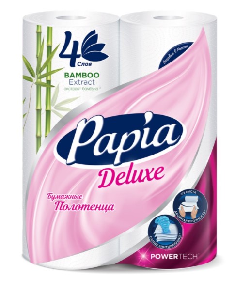 Полотенце бумажное Papia 4-сл. Deluxe 2рул.