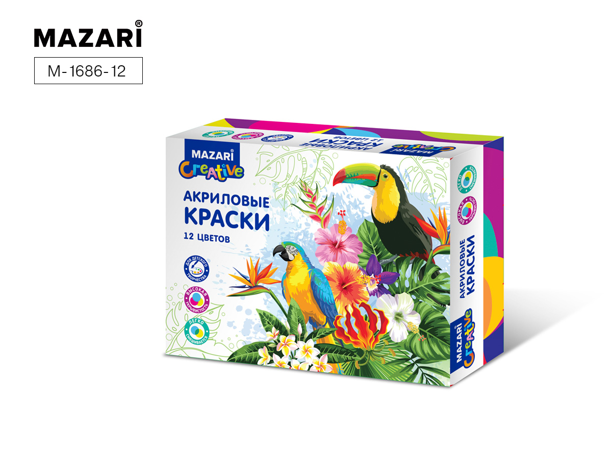 Краски акриловые 12цв. Mazari 20мл.