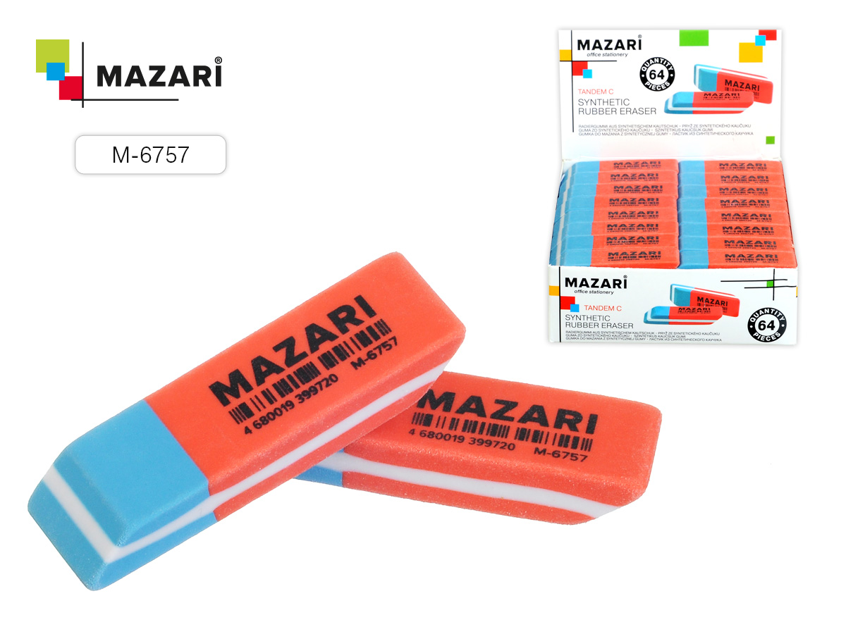 Ластик Mazari Tandem красно-синий 50*14 (уп.64)