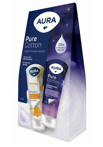 ПН/ЖЕН. AURA Pure Cotton (Крем д/рук «Питательный» 75 мл + Крем д/рук Ночной 75мл)