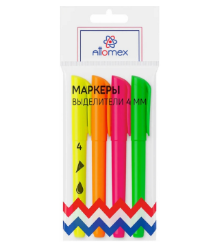 Текстовыделитель (набор 4цв.) Attomex 4мм. (желтый, зеленый, оранжевый, розовый) (10)