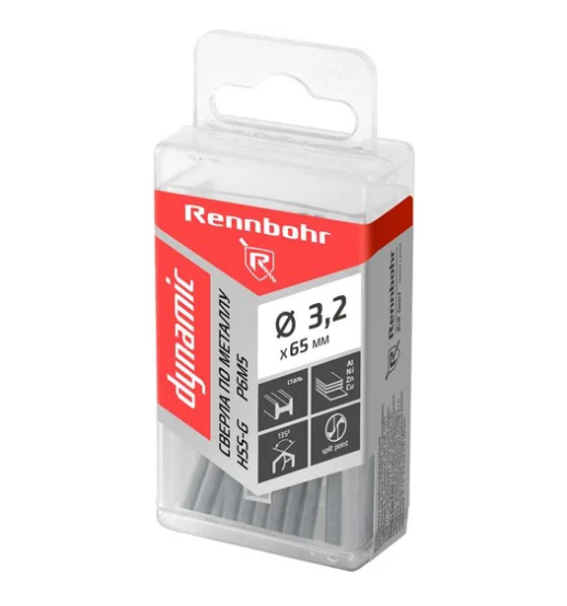 Сверло по металлу 3,2*36/65мм Rennbohr Dynamic HSS-G (уп.20)