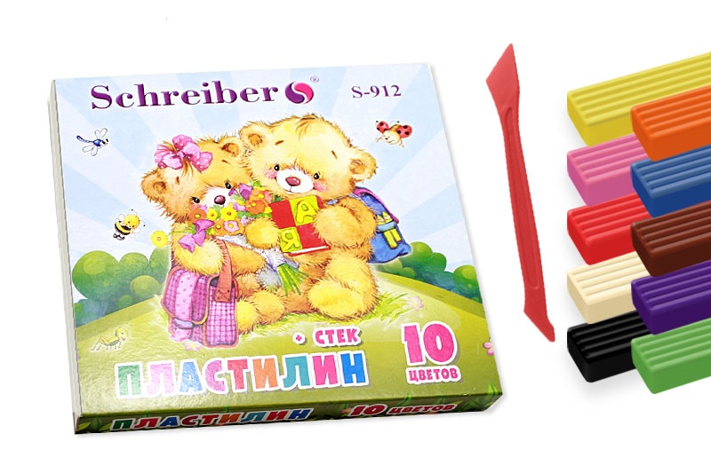 Пластилин 10цв. Schreiber 200гр. в пенале+стек