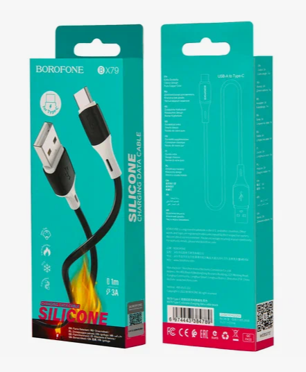 Кабель USB Type-C 1м 3А черный сил. оплетка BX79 Borofone
