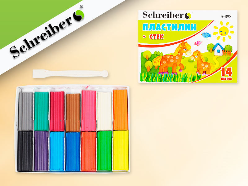 Пластилин 14цв. Schreiber 280гр. в пенале +стек
