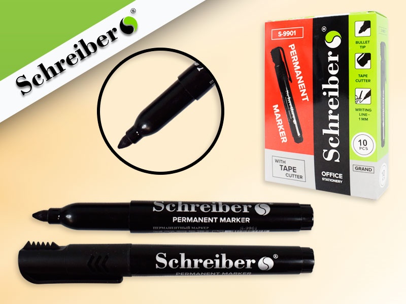 Маркер черный перм. Schreiber пулев. наконеч (уп.12)