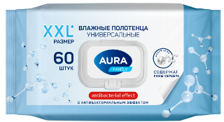 Салфетки влажные AURA 60шт. полотенца Антибак. клапан (10)