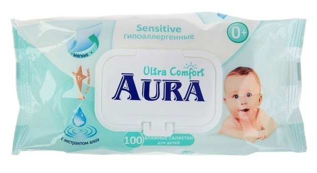 Салфетки влажные AURA 100шт. с крышкой (12)