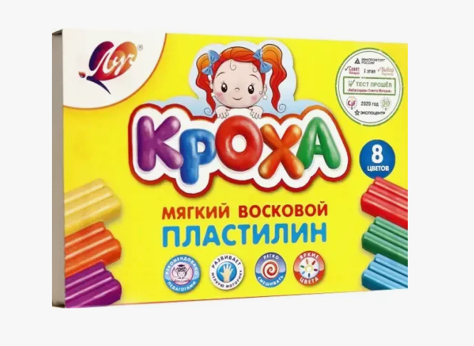 Пластилин 8цв. Луч 120гр. Кроха +стек воск. основа (30)