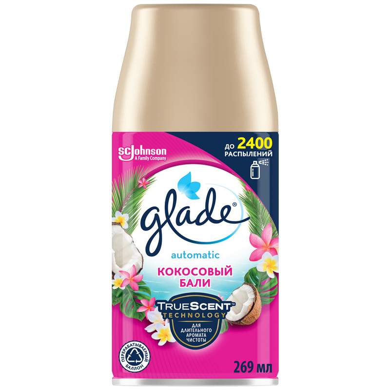 Освежитель воздуха Glade 269мл. Сменный блок Кокосовый бали