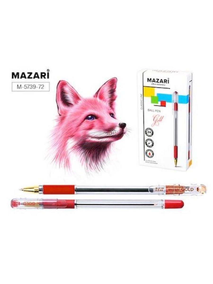 Ручка шар. КРАСНАЯ Mazari Gold прозр. корп. рез. грип (уп.24)