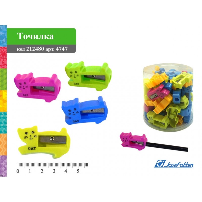 Точилка 1отв. JO Кошка 4747, цв.асс (уп.48)