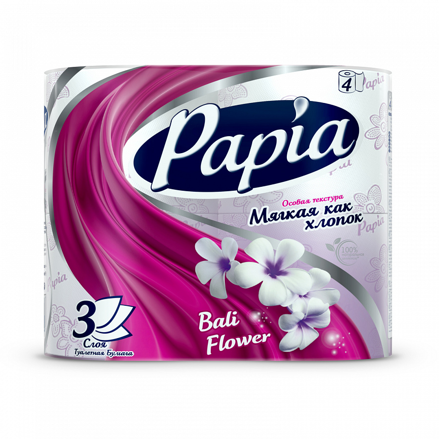 Туалетная бумага PAPIA 3сл. 4рул. Балийский цветок (14)
