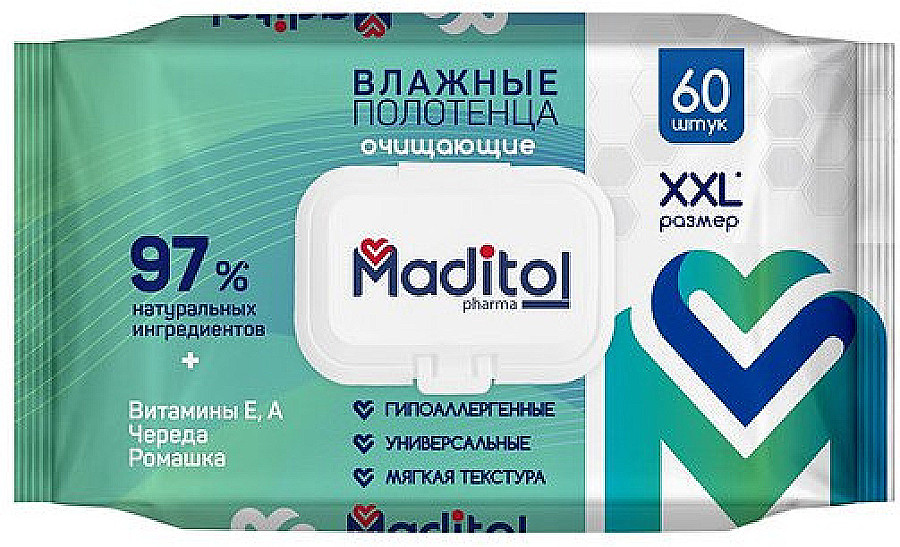 Салфетки влажные Maditol 60шт. полотенца с крышкой