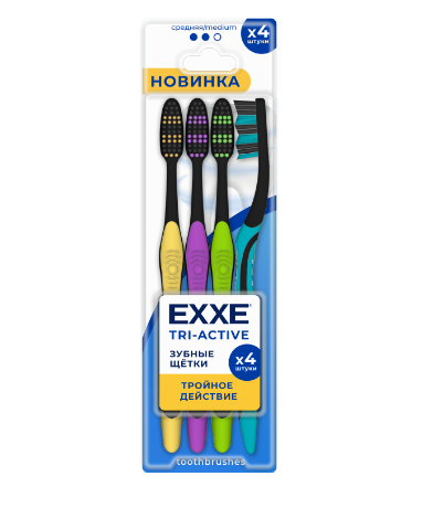 Зубная щетка EXXE tri-active средняя мультипак 4шт. (уп.72)
