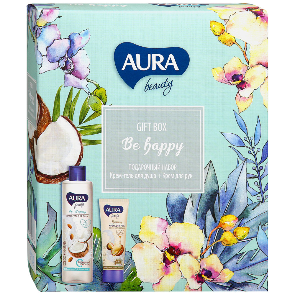 ПН/ЖЕН. AURA BEAUTY BE HAPPY (гедь д/д 260мл+крем д/р 75мл) 10480