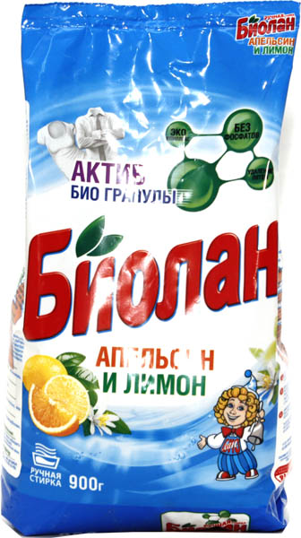 Стир.порошок Биолан ручн. 900гр. Апельсин и лимон (12)