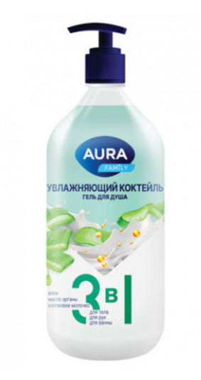 Гель для душа AURA Family 1л. 3в1 Увлажняющий коктейль