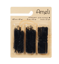 Шпильки для волос Ameli 6см,5см,4,5см 100шт. черные***