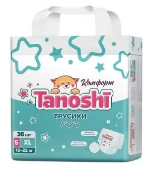 Подгузн.-трусики Tanoshi --5-- 12-22кг. 36шт.