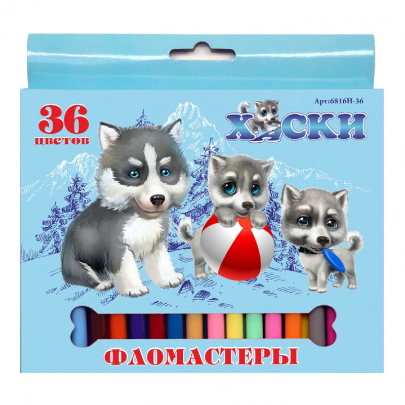 Фломастеры 36цв. JO Хаски 6816H-36, вент.колп, картон