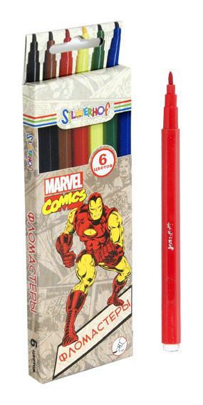 Фломастеры 6цв. Silwerhof MARVEL COMICS вентилир.колпачок полипропил.корпус, карт.европодвес