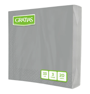 Салфетки бумажные 20л 3 слоя 33*33 Gratias Серебро (16)