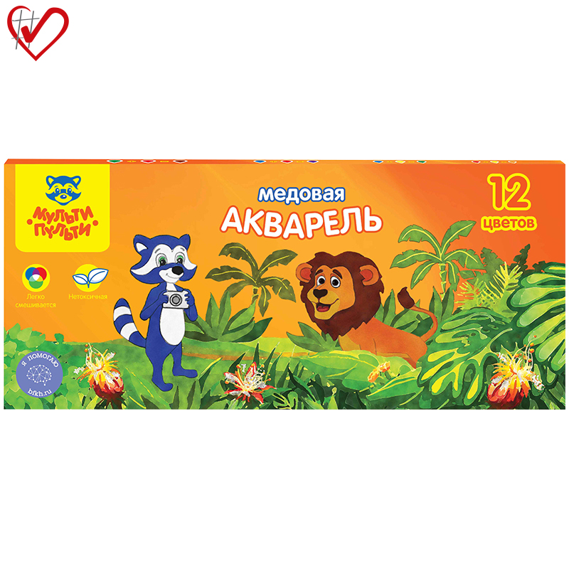 Краски акварель 12цв. Мульти-Пульти Енот в джунглях б/к