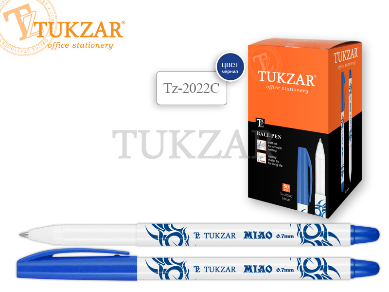 Ручка шар. СИНЯЯ Tukzar MIAO: пласт.бел.корп. 0.7 мм (уп.50шт.)