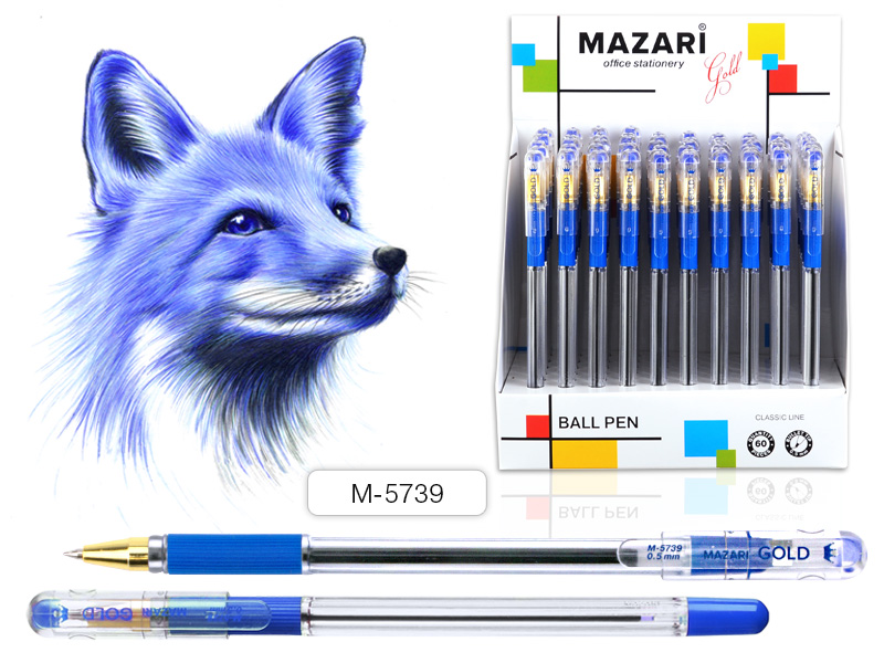 Ручка шар. СИНЯЯ Mazari Gold прозр. корп. (уп.24)
