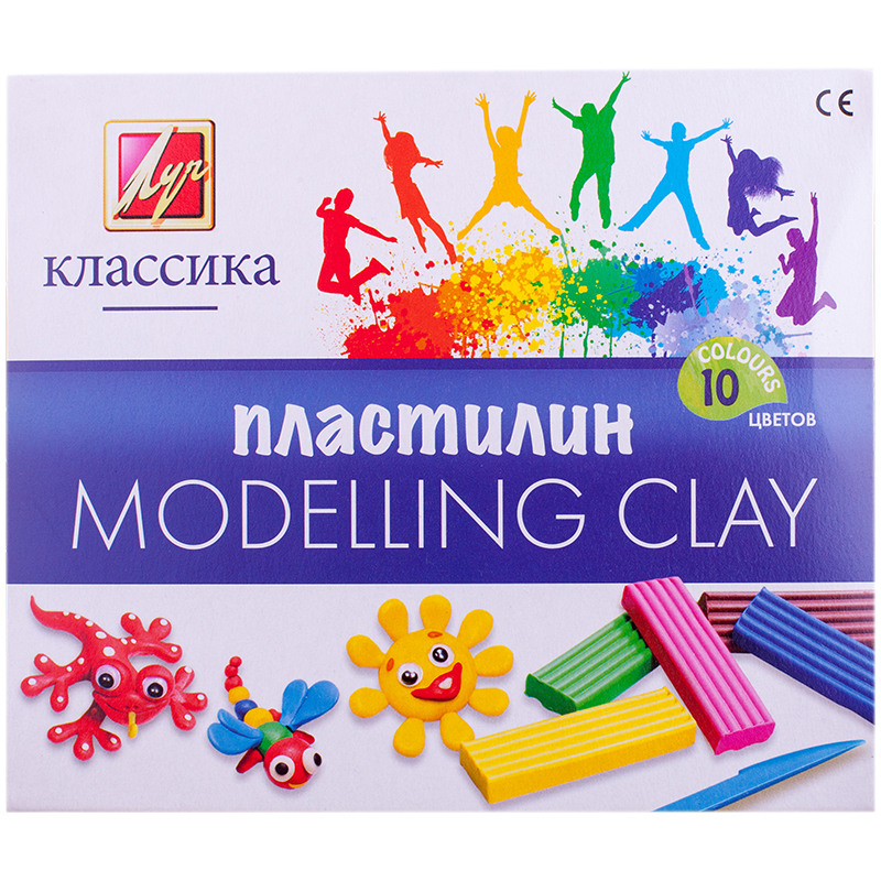 Пластилин 10цв. Луч 200гр. Классика +стек (20)