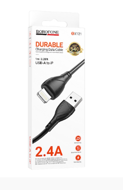 Кабель USB для iPhone Lightning 1м 2,4А черный Borofone BX121