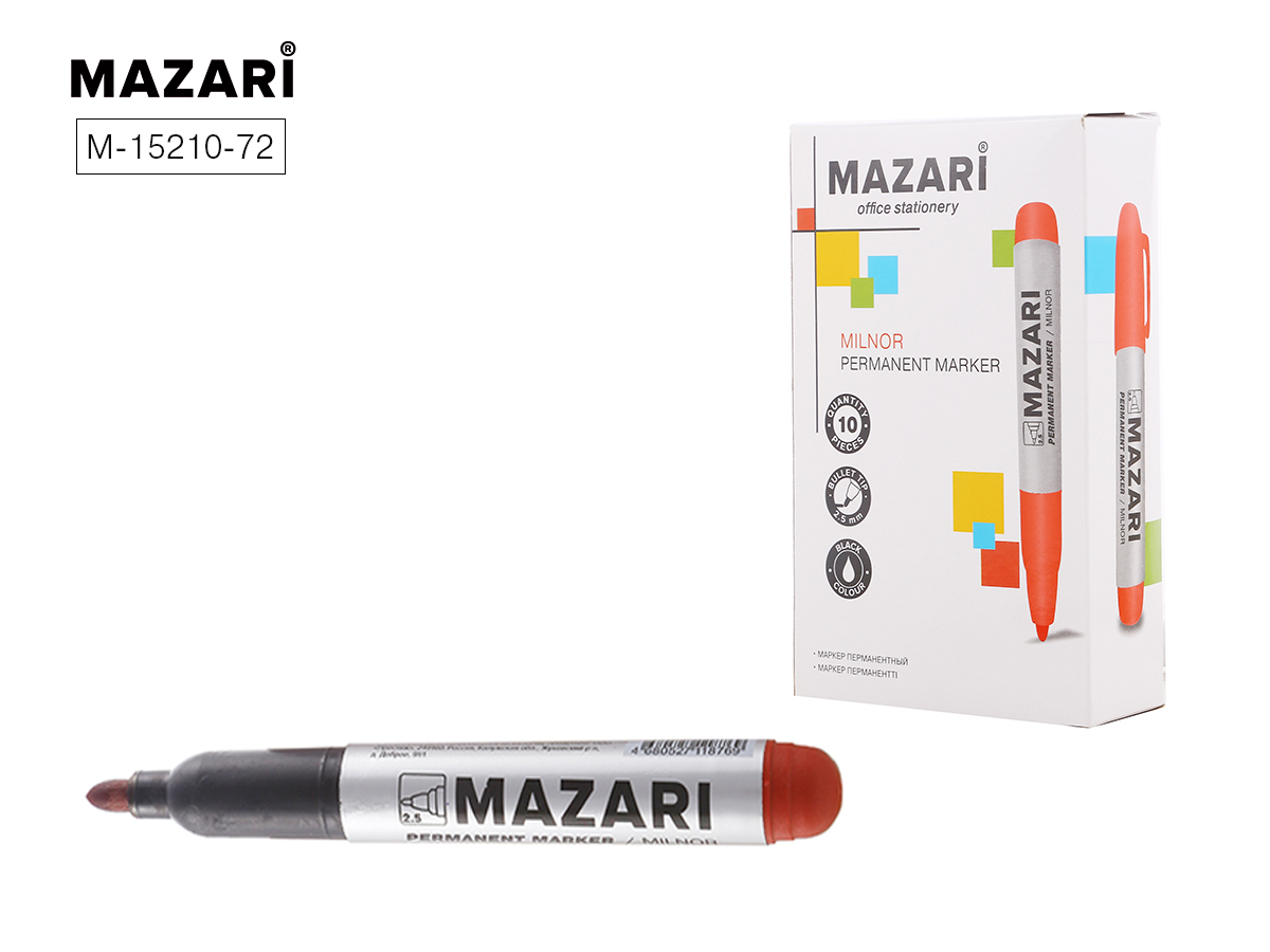 Маркер красный перм. Mazari MILNOR 2,5мм.(уп.10)