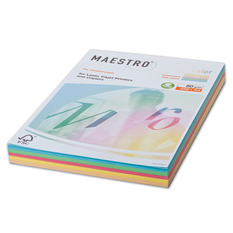 Бумага А4 цветная Maestro/IQ Color pastel 250л. 80гр 5цв.