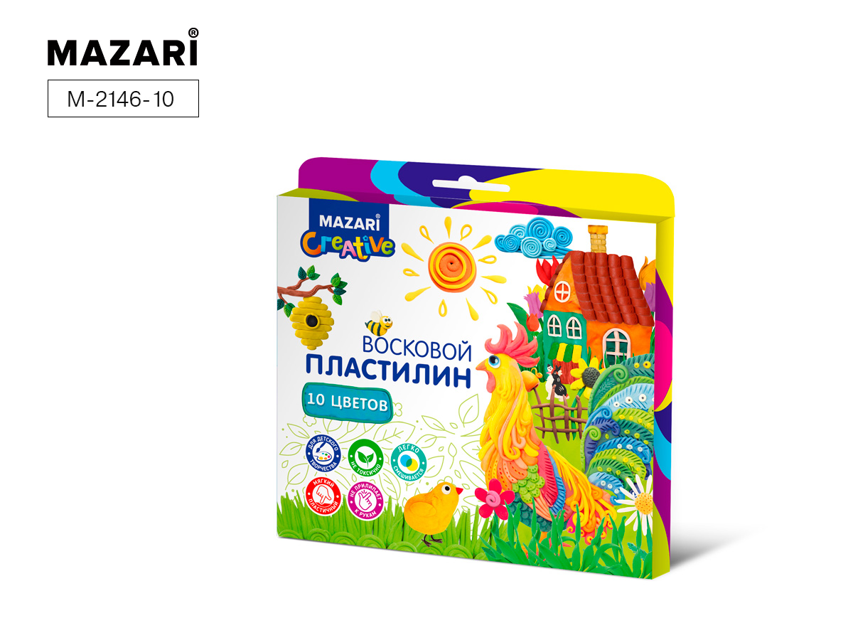 Пластилин воск. 10цв. Mazari 150г,  со стек.