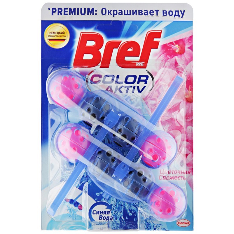 Освежитель для унитаза Bref 2*50г. блок твердый колор актив Цветочная свежесть