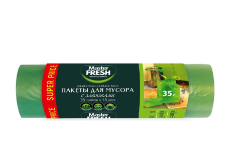 Мешок для мусора 35л./15шт. Master FRESH с завязками (25)***