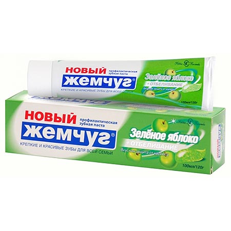 Зубн.паста Новый жемчуг 100мл. Зеленое яблоко + отбеливание