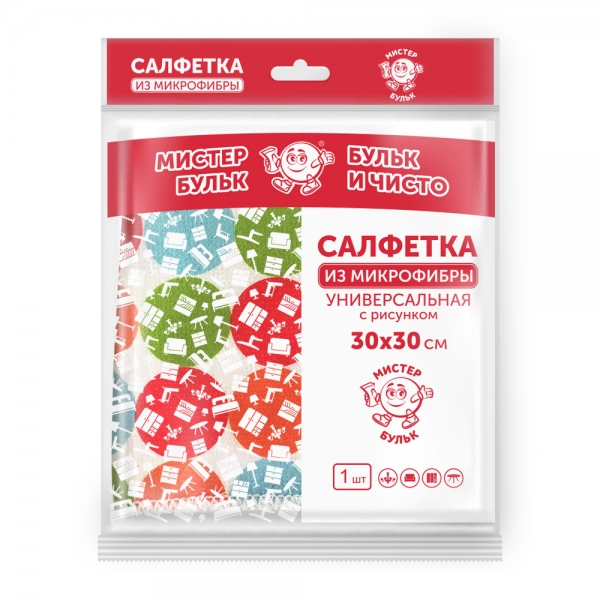 Салфетка микрофибра Мистер бульк 1шт. с рис.
