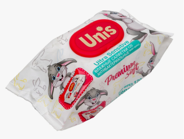 Салфетки влажные Unis 120шт. детские Клапан