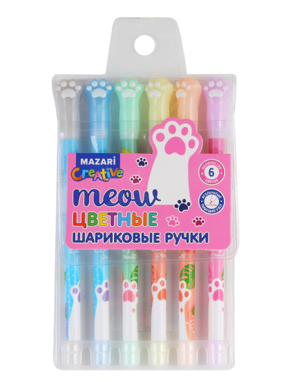 Набор шар. ручек 6цв. Mazari Лапки 0,7мм.