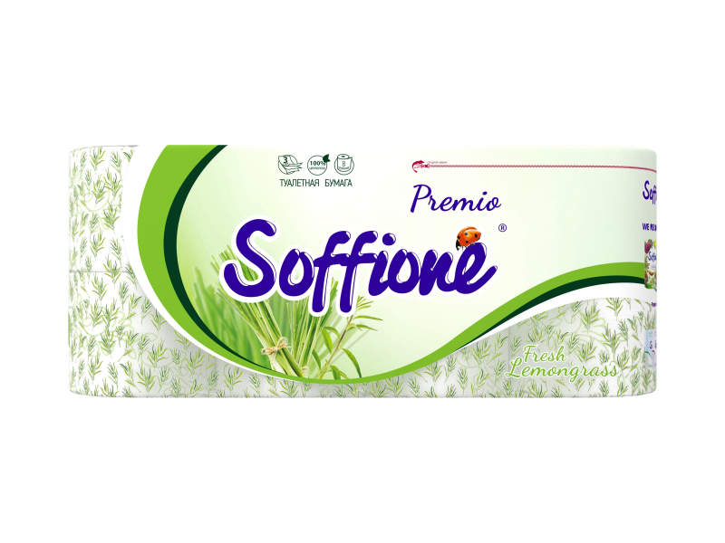 Туалетная бумага Soffione 3сл. 8рул. Премиум Лемонграсс