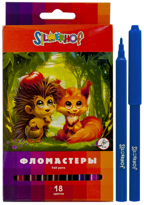 Фломастеры 18цв. Silwerhof PRETTY вентилир.колпачок полипропил.корпус, карт.европодвес