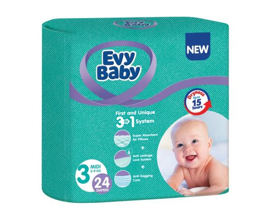 Подгузн. EVY BABY --3-- 5-9кг. 24шт. Миди