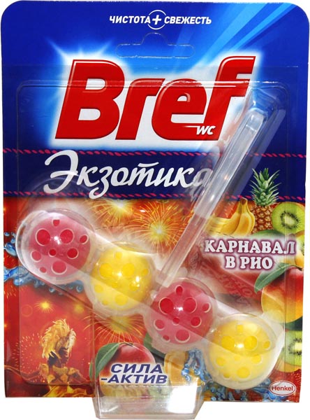 Освежитель для унитаза Bref 50г. блок твердый Экзотика карнавал в Рио нет