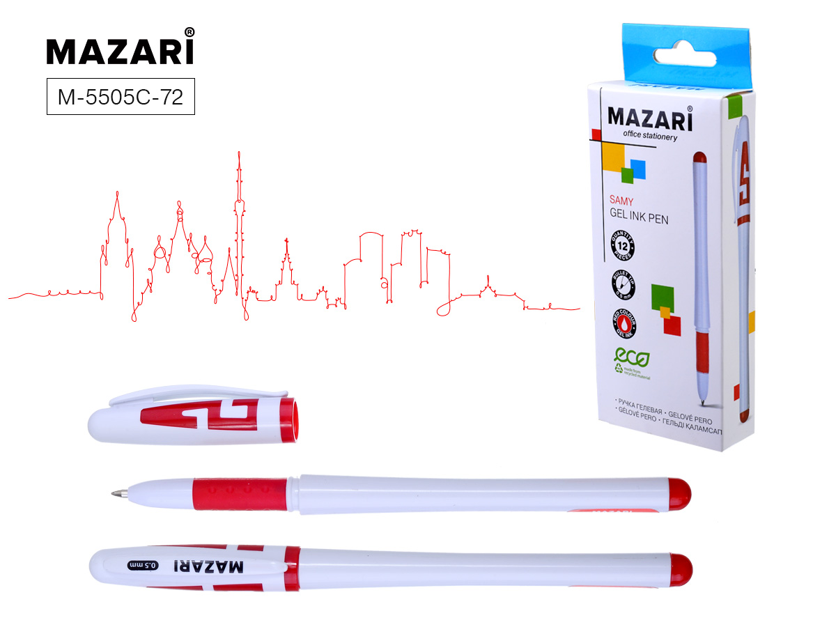 Ручка гел. красная Mazari SAMY 0.5мм. (уп.12)