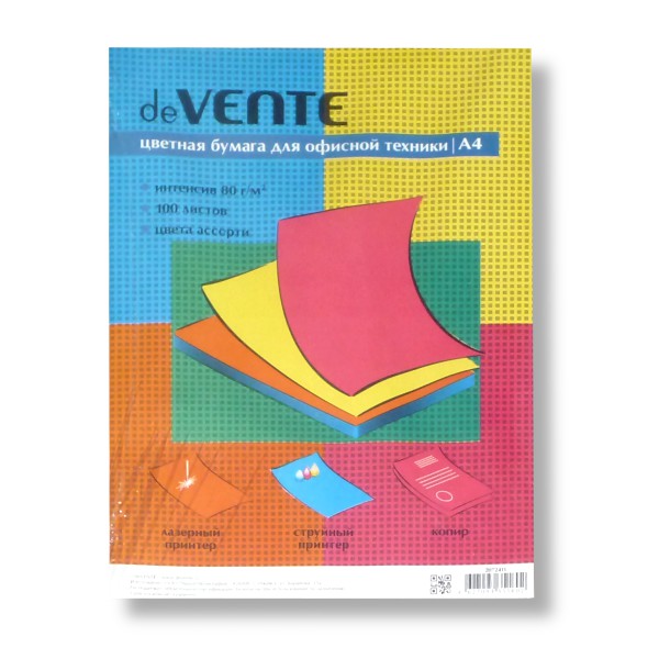 Бумага А4 цветная deVente 100л. 5цв. интенсив