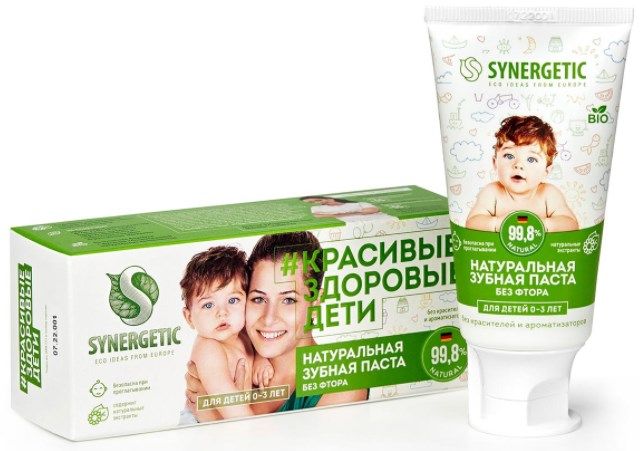 Зубн.паста Synergetic 50г. детская 0-3лет Липа и ромашка