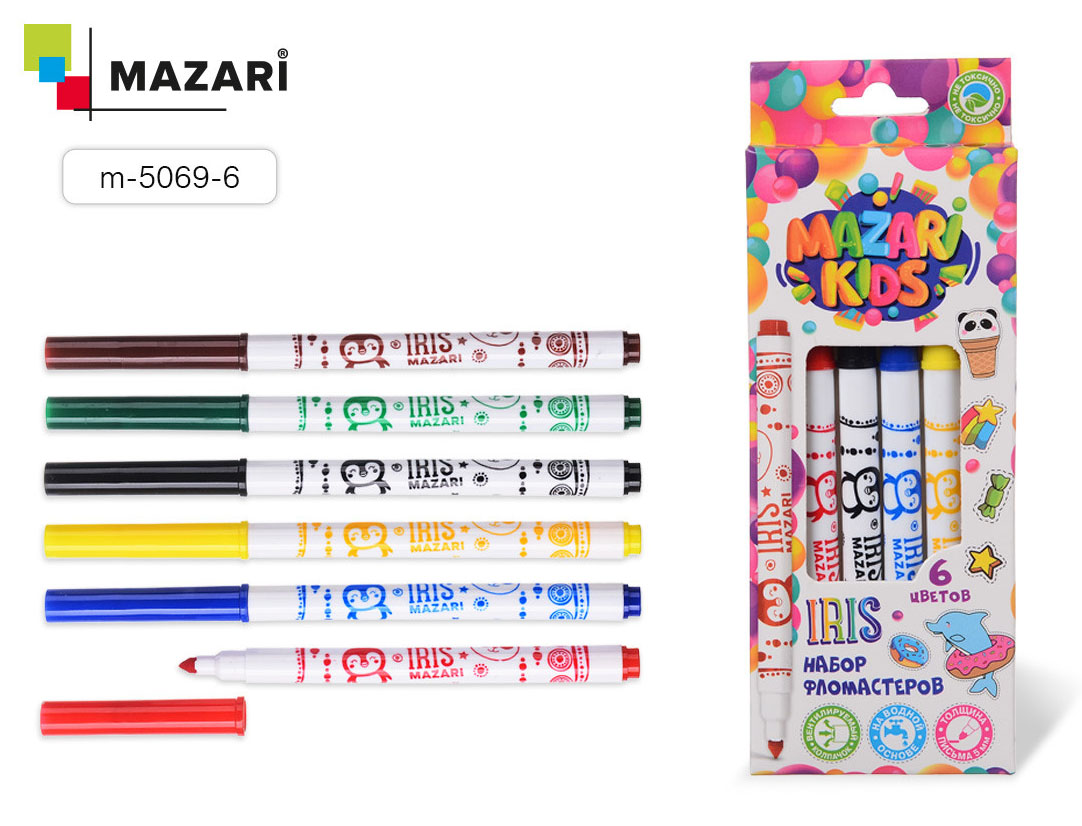 Фломастеры 6цв. Mazari IRIS вент. колп.